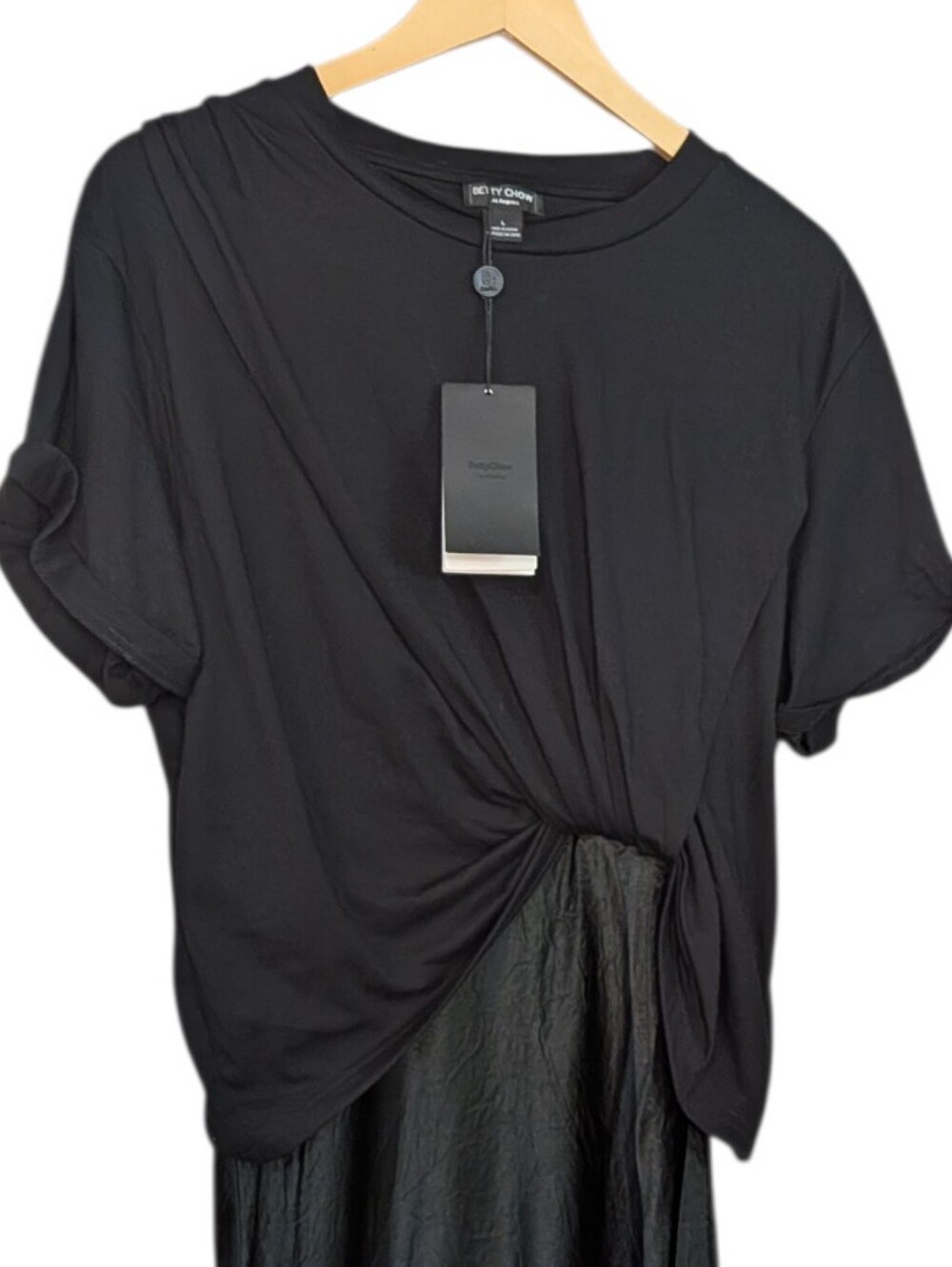 Betty Chow Black Short-Sleeve T-Shirt with Lace Slip Hem Dress..Size Large - Picture 4 of 7